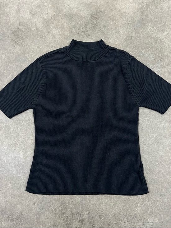 Worthington Tops - Worthington Black Ribbed Short Sleeve Mock Neck Top